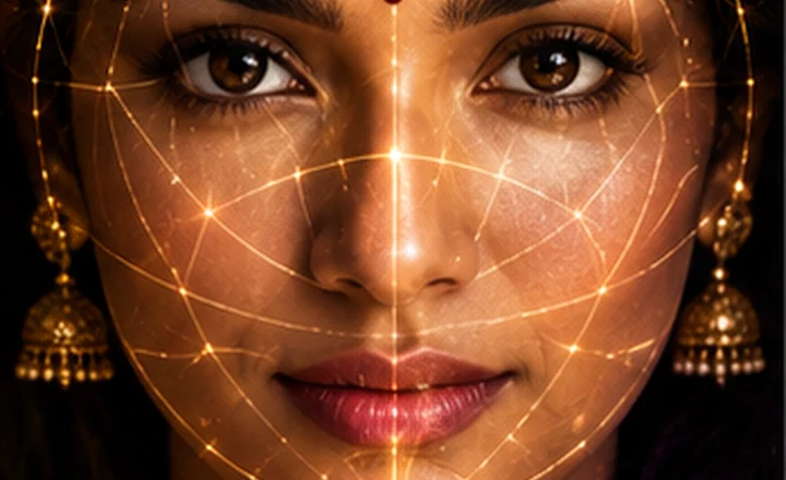Portrait with delicate golden astrological geometry