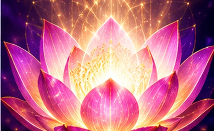 A luminous pink lotus over reflective water